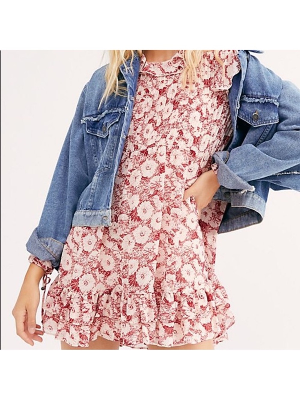 Free People These Dreams Floral Mini Dress in Tea Combo Size Medium